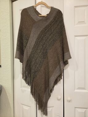Jack and Missy Olive-Brown Knit Poncho with Metallic Thread